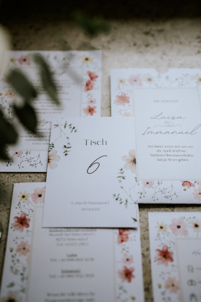 Hochzeit Schlosshotel Obermayerhofen, Fotografin Hochzeit Obermayerhofen, Papeterie
